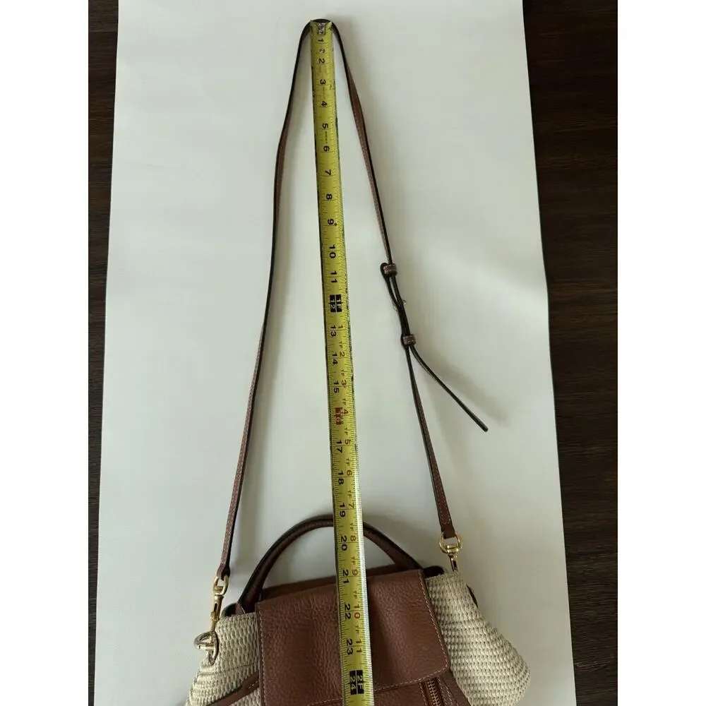 Tory Burch Straw Leather Bucket Bag Crossbody / Top Handle Half Moon